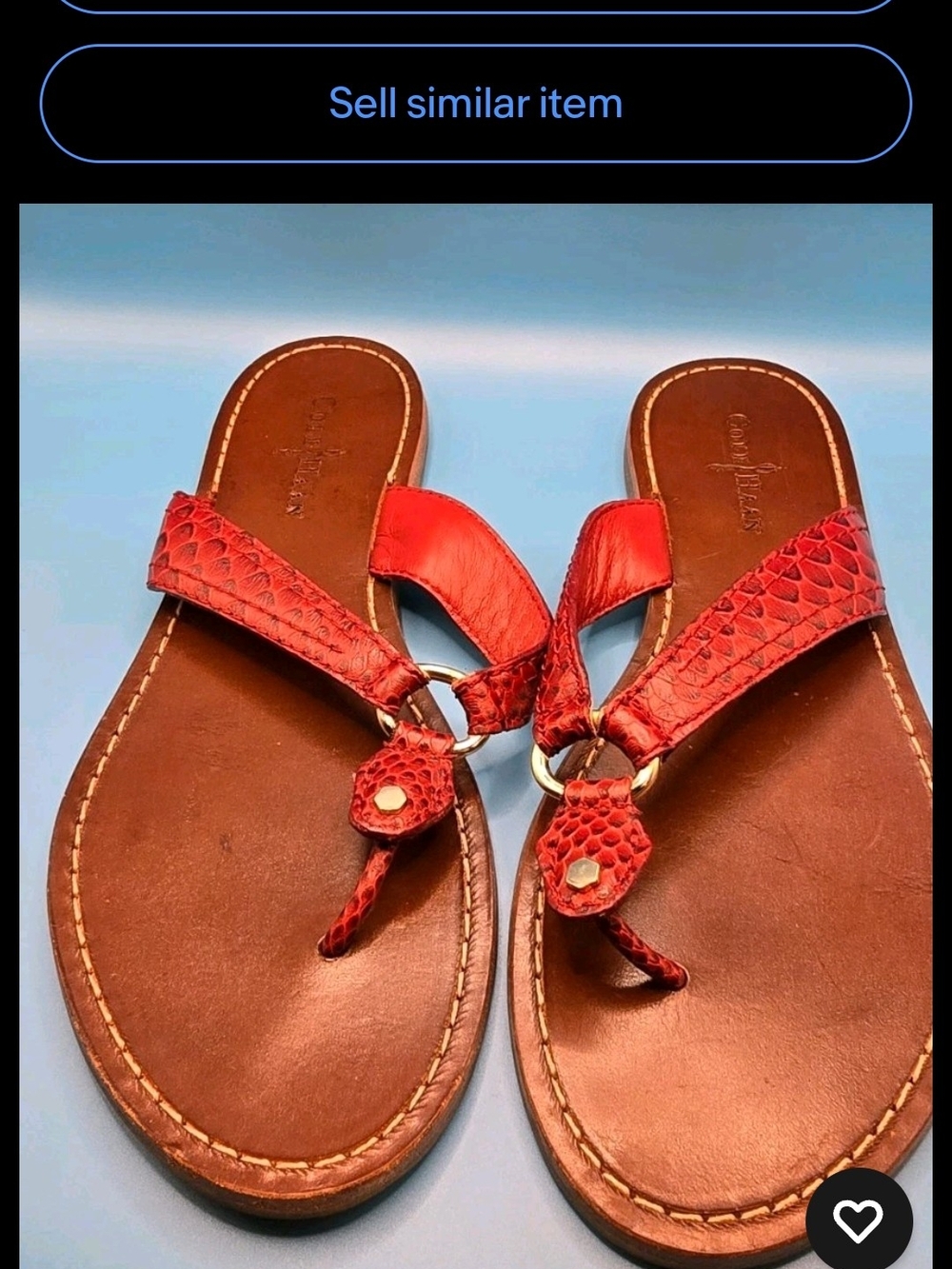 9 .5 Womens Sandals Thongs Flip Flops Red Snake Embossed Cole Haan Shoes Flats